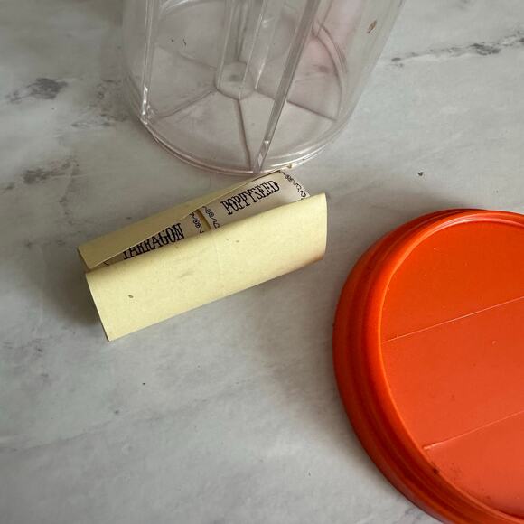 Vintage Orange Plastic six space spice seasoning container kitchen shaker slide - Picture 5 of 6